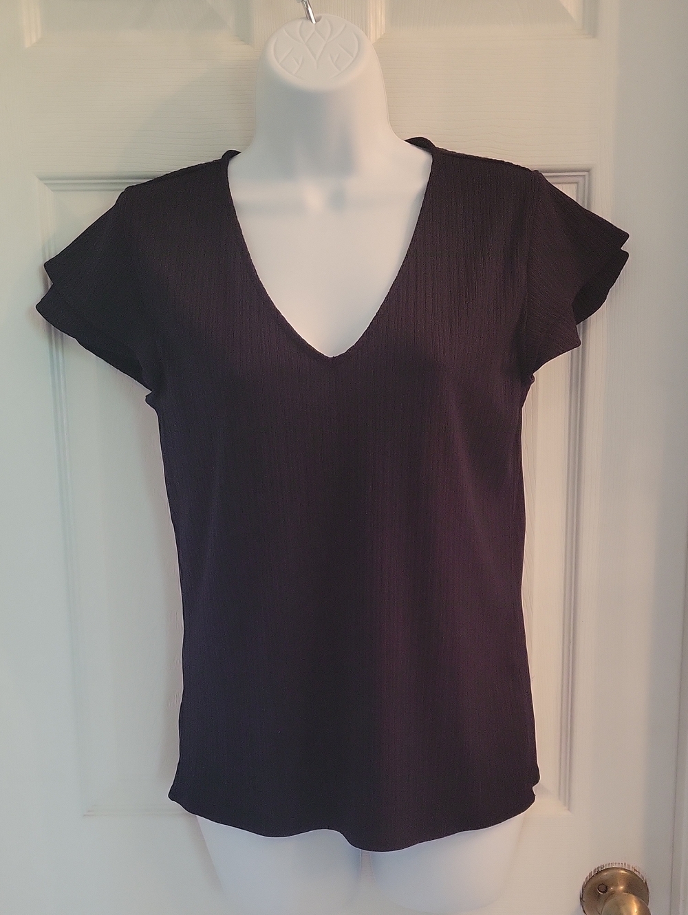 Ann Taylor Navy Blue V-Neck Flutter Sleeve Top